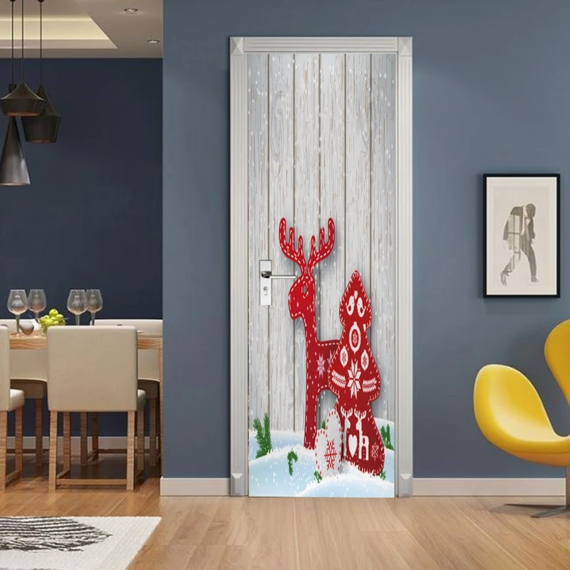 

2pcs/set Christmas Elk Decorative Wood Grain Refrigerator Door Sticker Decal