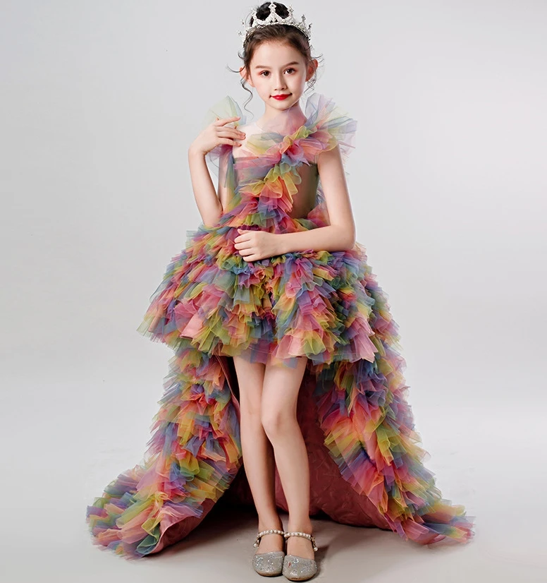 

2020 New Style Party High Low Flower Girl Dresses Wedding Banquet Dress Girl Birthday Dance Performance Walk-show Dress