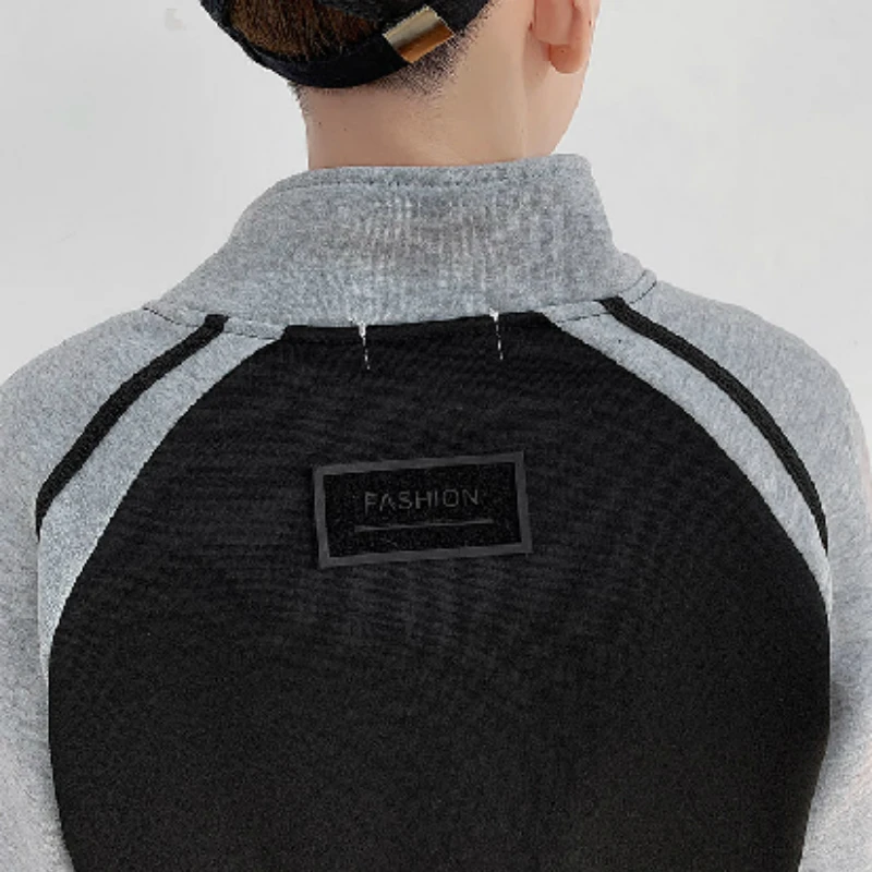 

Men Jackets Plus Velvet Patchwork Long Sleeve Turn-down Collar Zipper Pockets Ulzzang Chic Japanese Style Baggy Leisure Coats