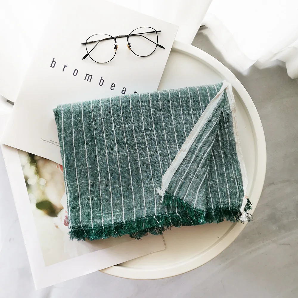 Шарф унисекс в японском стиле длинная шаль из хлопка и льна полоску модные