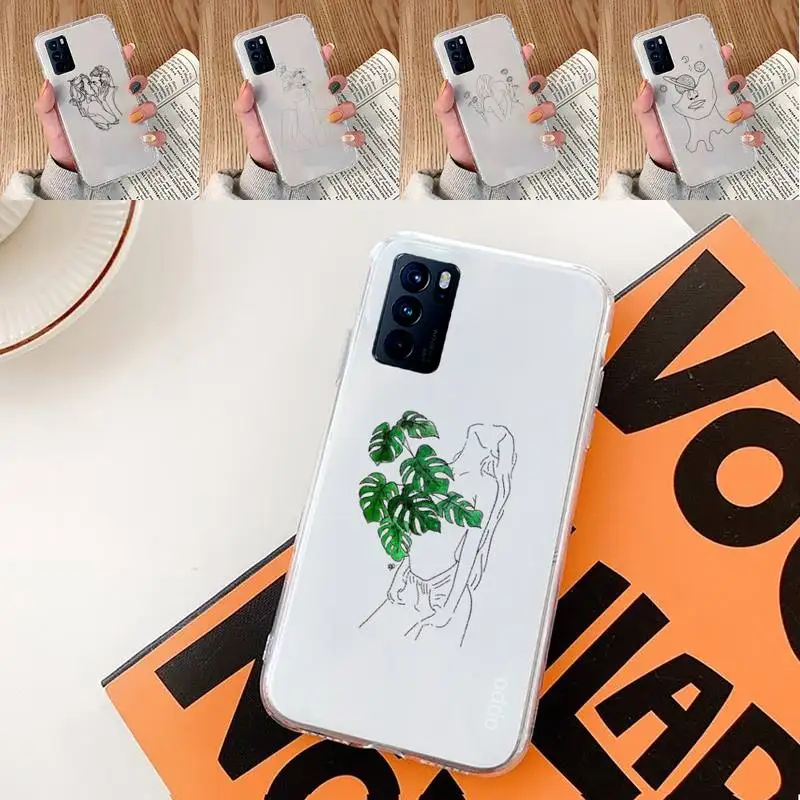 

Black line art Abstract Phone Case Transparent For oppo A57 A93 A73 A59 A55 A72 A77 A79 A83 A91 A92 A11 F9 A53 A52 S