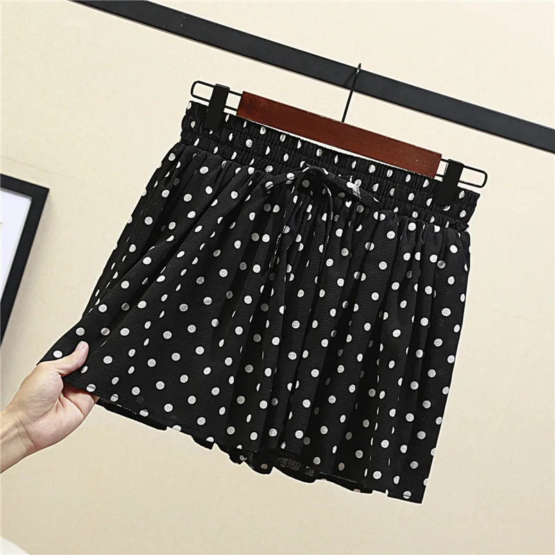 

Houthion New Chiffon Short Skirt Casual Fashion High Waist Loose Plus Size Elastic Dots Women's Clothing Summer