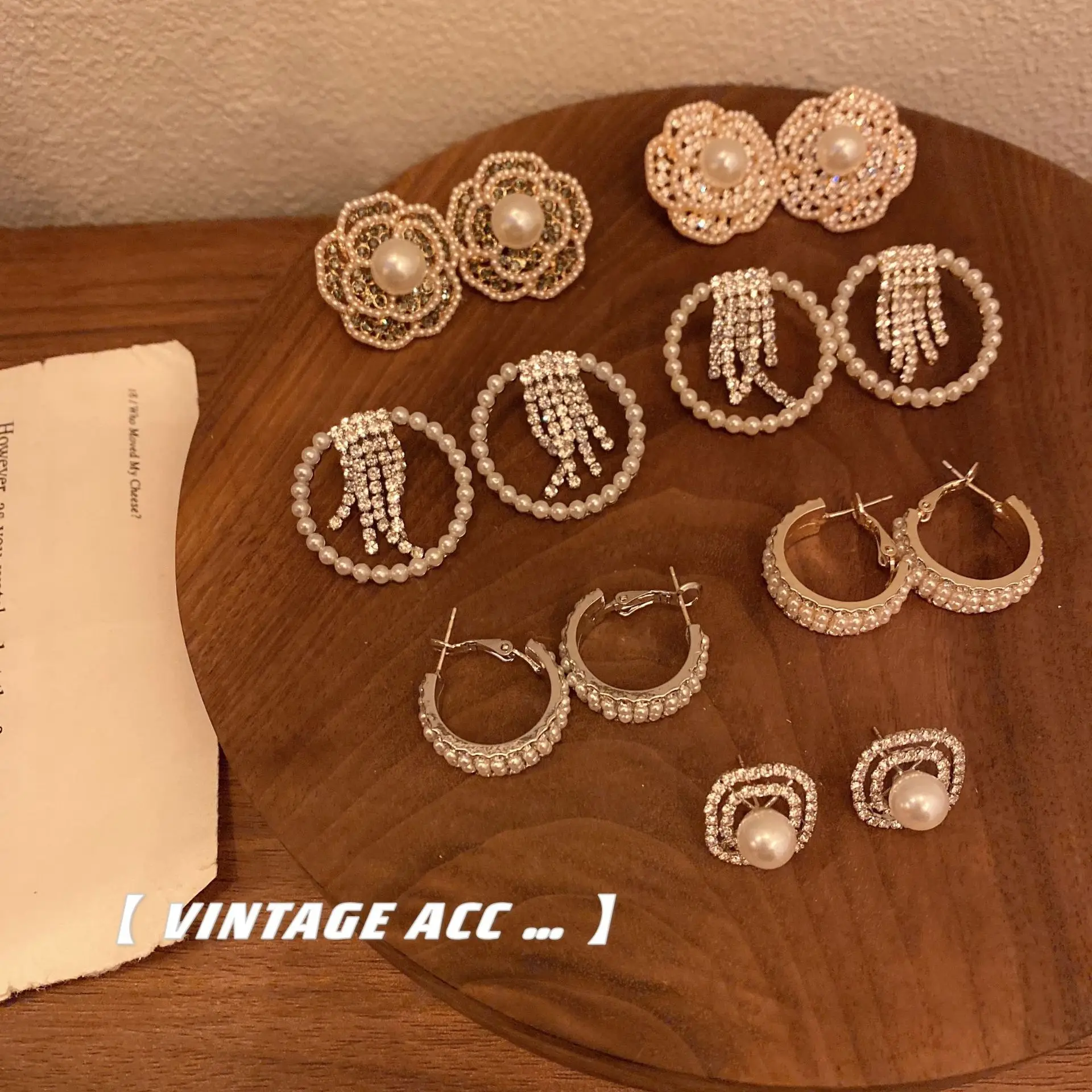 

Fashion Round Rhinestone Earrings Women French Exquisite Pearl Jewelry Accessories