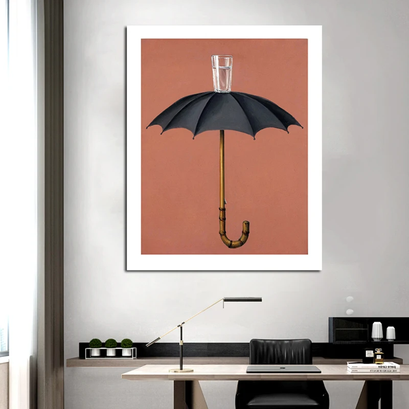 Плакаты и принты Magritte со стеклянной водой зонтиками сюрреалистичность натюрморт