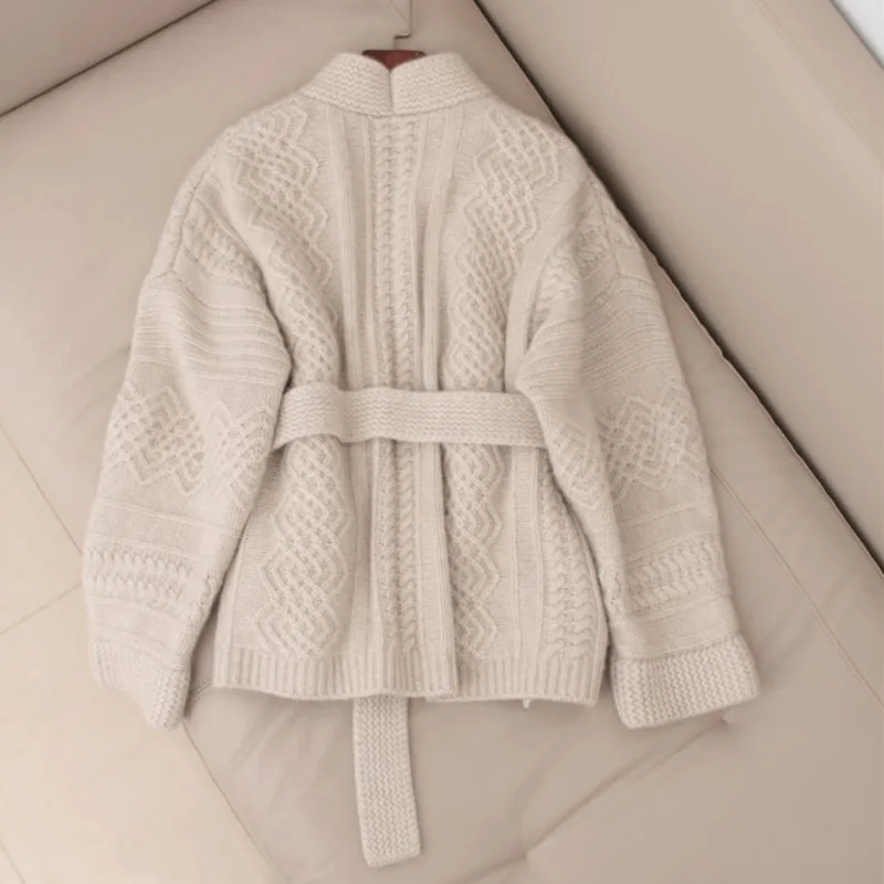 Повседневный теплый вязаный кардиган с отложным воротником и