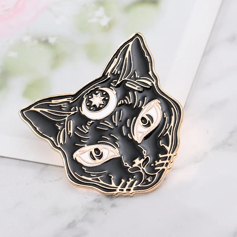 Женская эмалированная брошь в виде кота черного цвета | Украшения и аксессуары