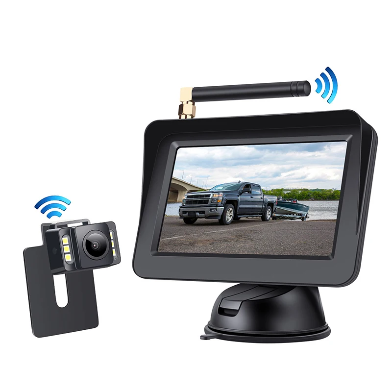 

4.3 Inch TFT Car Monitor DC12V-36V 500 Brightness, Rear View Camera 170 D Waterproof Night Vision Wireless Reversing Camera Kit