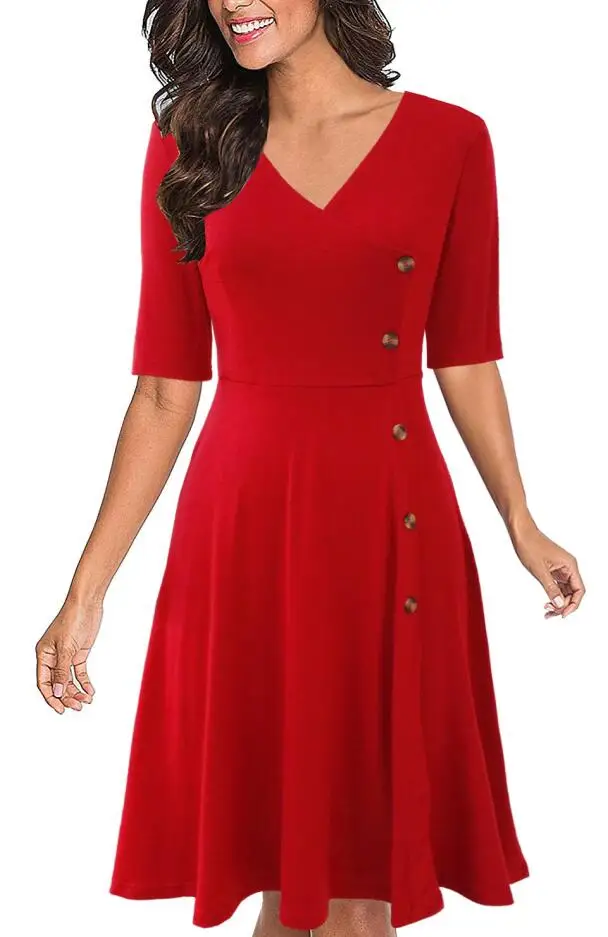 8034 Red Berydress элегантное женское расклешенное платье с v-образным вырезом и рукавом до локтя ТРАПЕЦИЕВИДНОЕ платье до колен для свадебной вечеринки черное Повседневное платье для работы - Цвет: 8034 Red