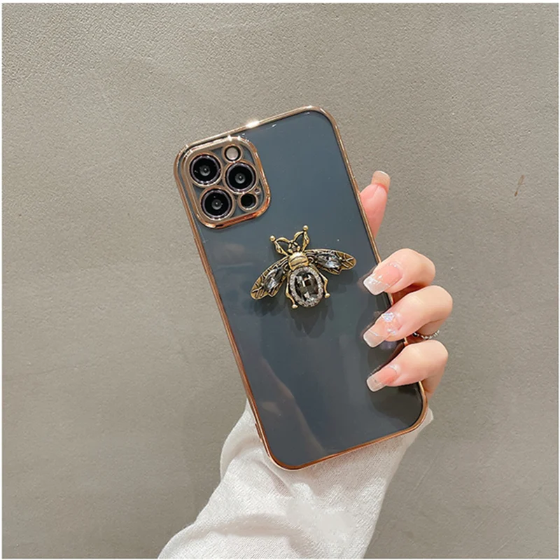 Luxury diamonds bee electroped phone case For iphone 13 12 11Pro Max 14 14pro x xr xs Protective clear cover for iphone 14pro