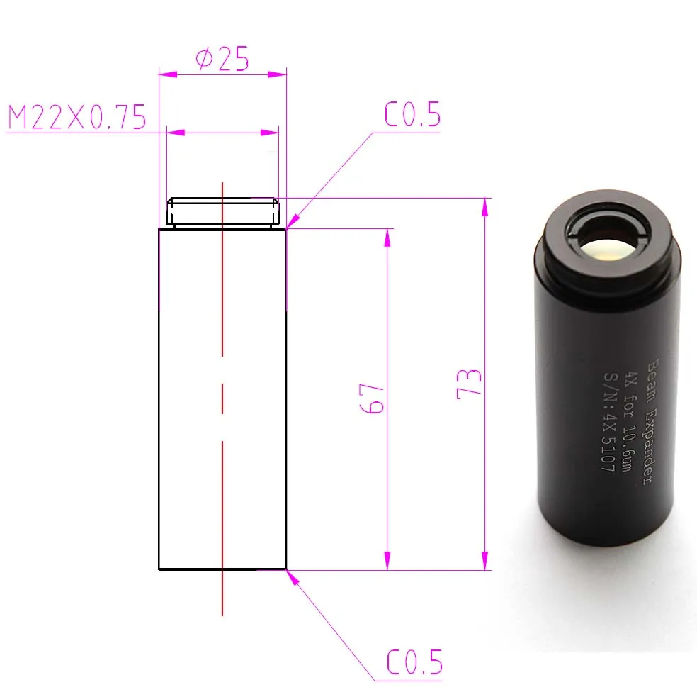 4X CO2 Beam Expander M22x0.75 Screw for Laser Engraving Cutting Machine | Инструменты