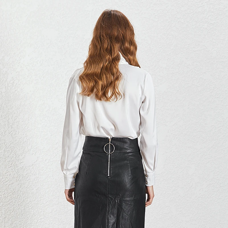 

CHICEVER Casual Elegant Shirts For Women V Neck Long Sleeve Cross Ruched Loose Office Lady Blouses Female Fashion Clothes Autumn