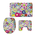 коврики в ванную набор для ванны Набор ковриков для ванной из 3 предметов, нескользящий цветной коврик в японском стиле с подсолнухом для ванной, кухни, коврик для сиденья унитаза, коврик