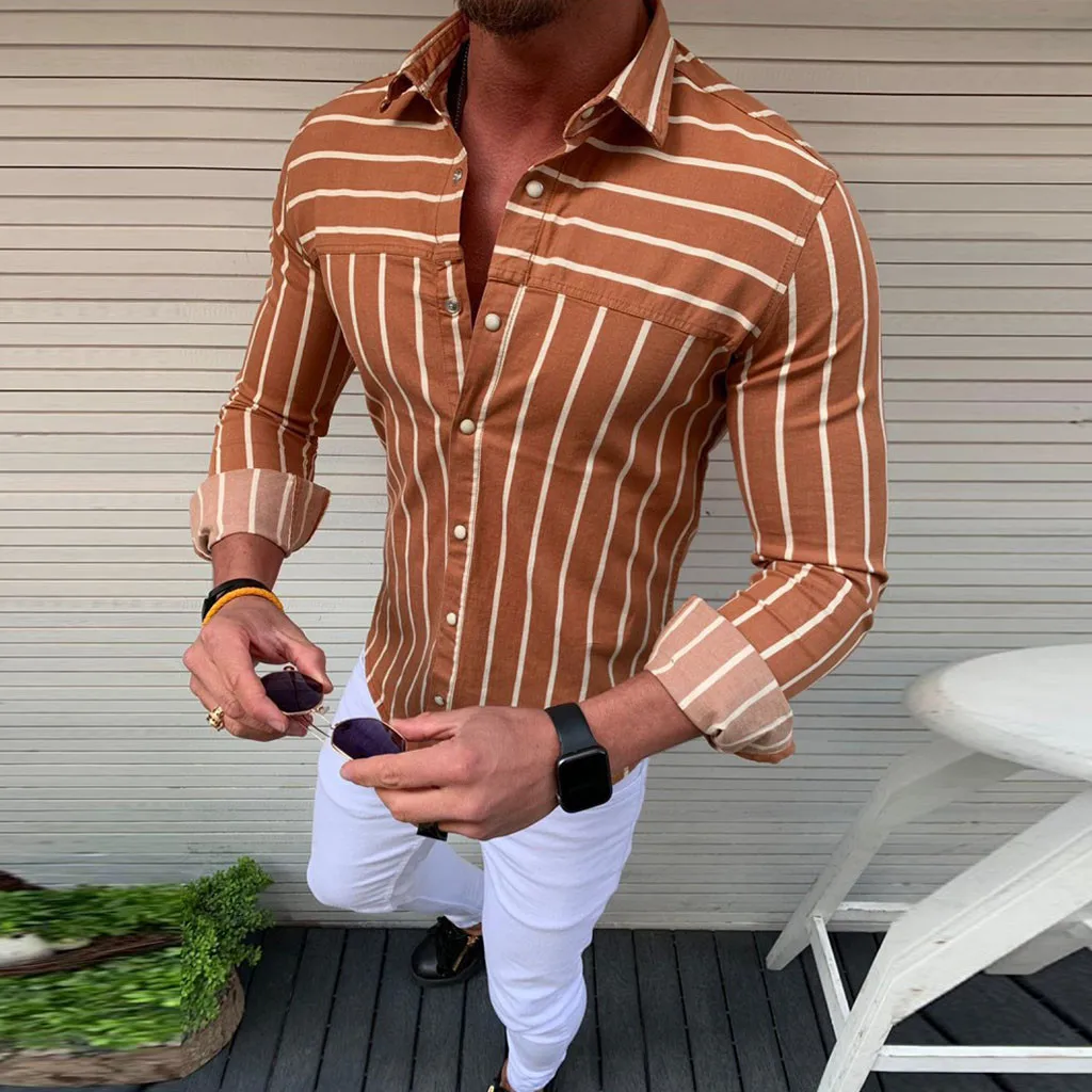 

VogueShirts Slim Fit Striped Long Sleeve Male Shirt Baggy Turn Down Collar Men Clothing Blouse Camisa Masculina Hawaiian Shirt