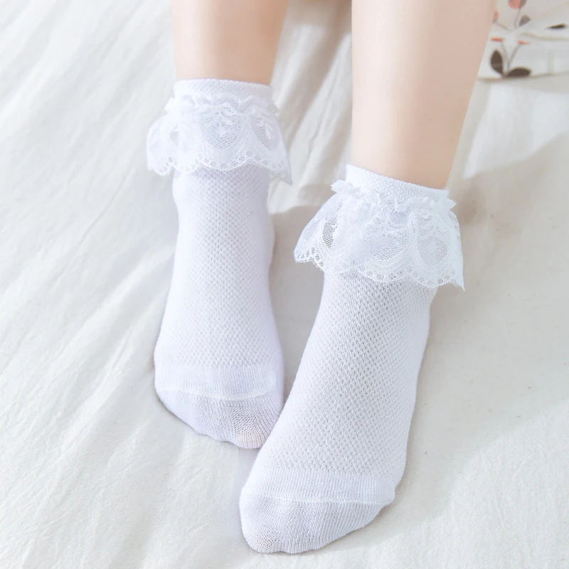 

10 Pairs/lot Breathable Cotton Mesh Lace Ruffle Princess Socks Four Colors Optional Latin Dance Socks for Girls Children Kids