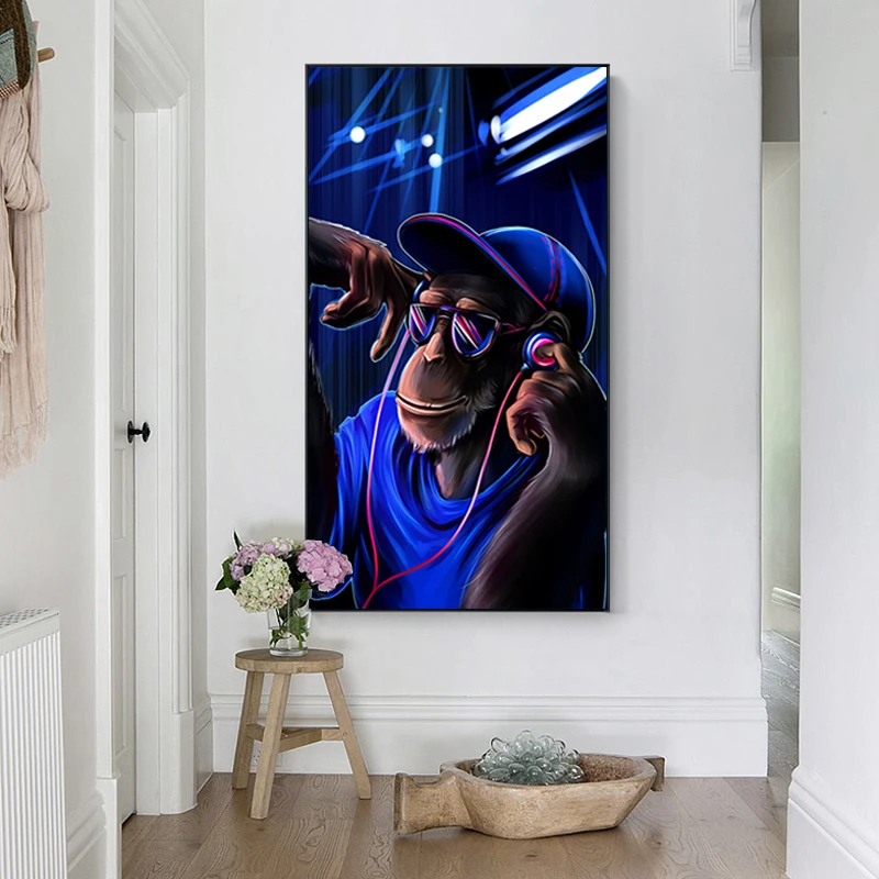 

Modern Pop Art DJ Monkey Poster Orangutan Canvas Painting Home Decoration Wall Art Posters Print Wall Pictures for Living Room