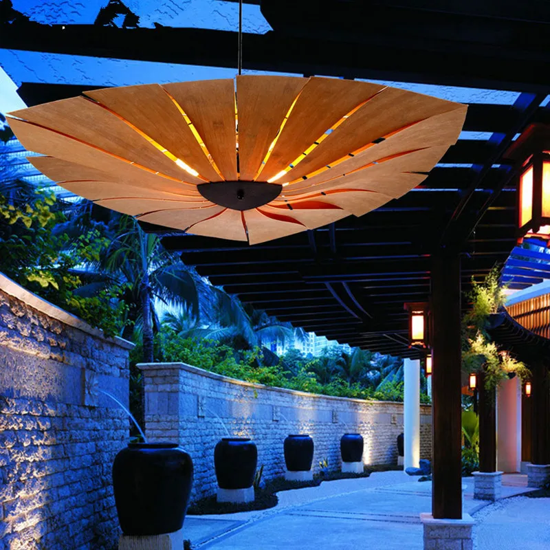 

Chinese Style Wooden Lamps Veneer Bamboo Living Room Pendant Lights Restaurant Lamp Dining Room Lights pendant lights