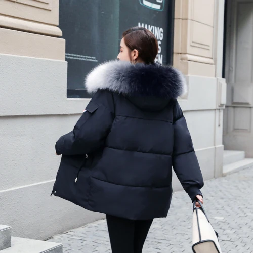 Женская куртка с капюшоном и воротником из искусственного меха теплая короткая