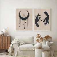celestial canvas painting wall pictures abstract minimalist moon phases witchy art prints living room gallery boho decor