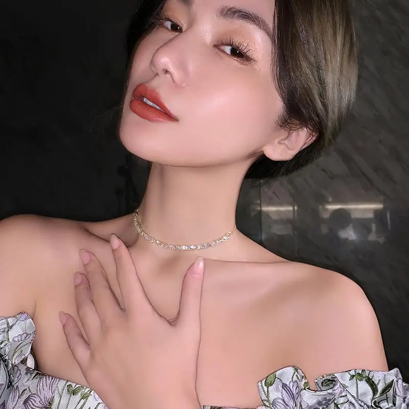 

Gold Color Chain Necklace for Women with Biling Cubic Zirconia Stone Cute Adjustable Size Fashion Jewelry Best Accessories Gift