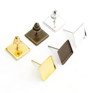 10 мм 12 мм Позолоченные квадратные сережки с серебряным покрытием, сережки пустыебазовые, подходят для 1012 мм стеклянных кабошонов, пуговиц; Оправы для сережек