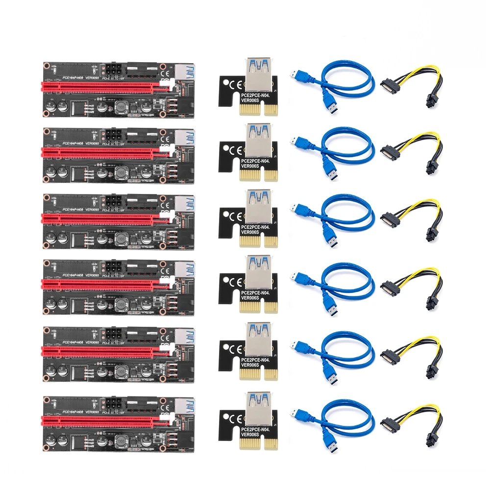 

12 шт., Райзер VER009 USB 3,0 PCI-E, Райзер VER 009S Express 1X 4x 8x 16x, Райзер-адаптер pcie, карта SATA, 15 контактов на 6 контактов питания