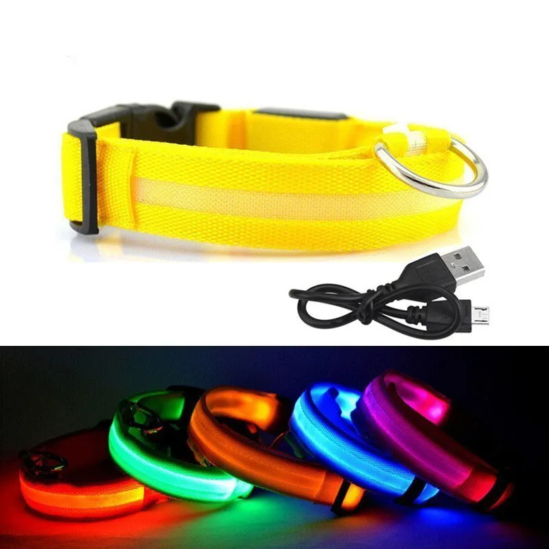 Светодиодный ошейник для собак с зарядкой по USB ночник мигающим свечением и кошек