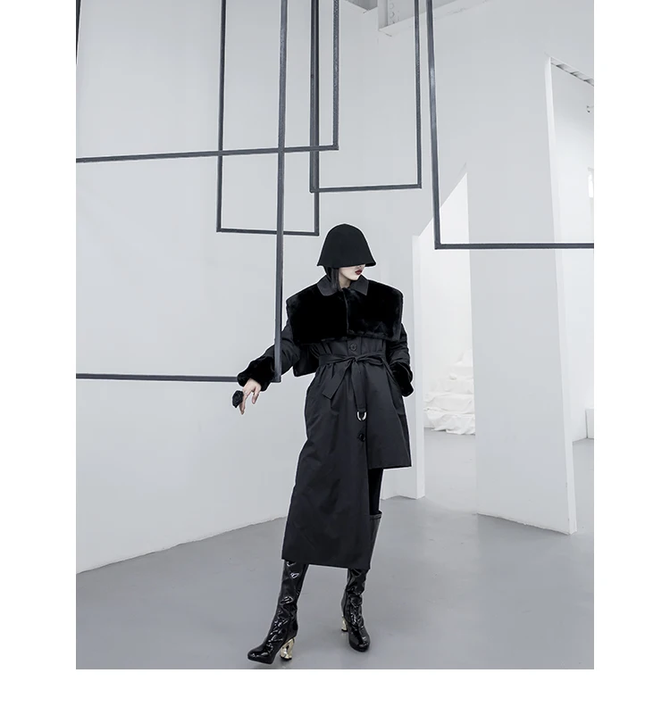 CHEERART Асимметричная стеганая куртка Женская парка со шнуровкой и меховым