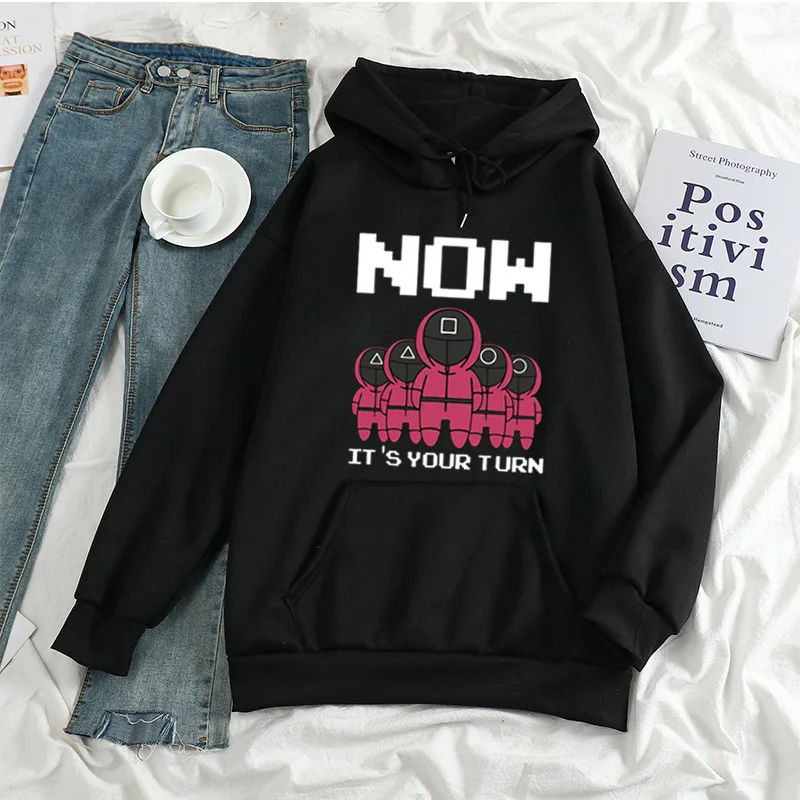 

Harajuku Squid Game Men's/Women's Plus Velvet Hoodie Print Long Sleeve Loose Casual Sweatshirt Unisex Streetwear Kpop Tee Top