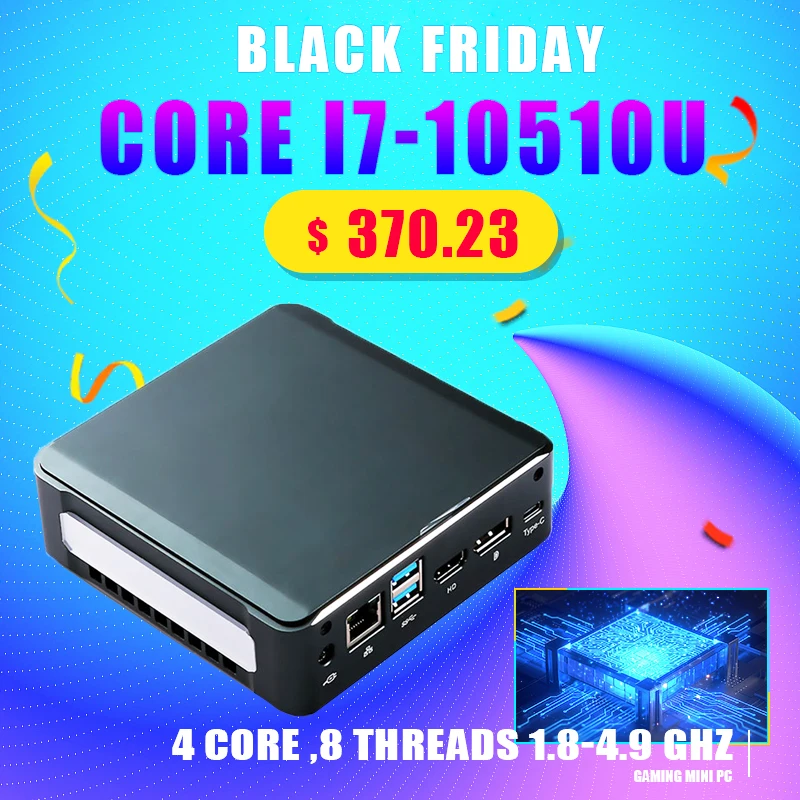 Мини ПК 10 го поколения Intel Core i7 10510U четырехъядерный UHD графический Настольный Windows