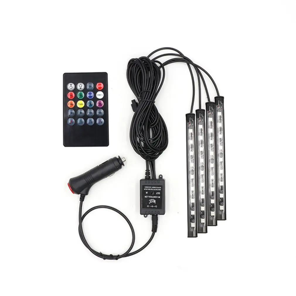 

LED Car Foot Light Ambient Lamp With USB Wireless Remote Music Control Multiple Modes Automotive Interior Decorative Lights