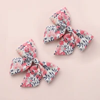 baby girls hair bows clips floral printing hair pin for children cotton barrette kids summer country hair accessories 2pcsset
