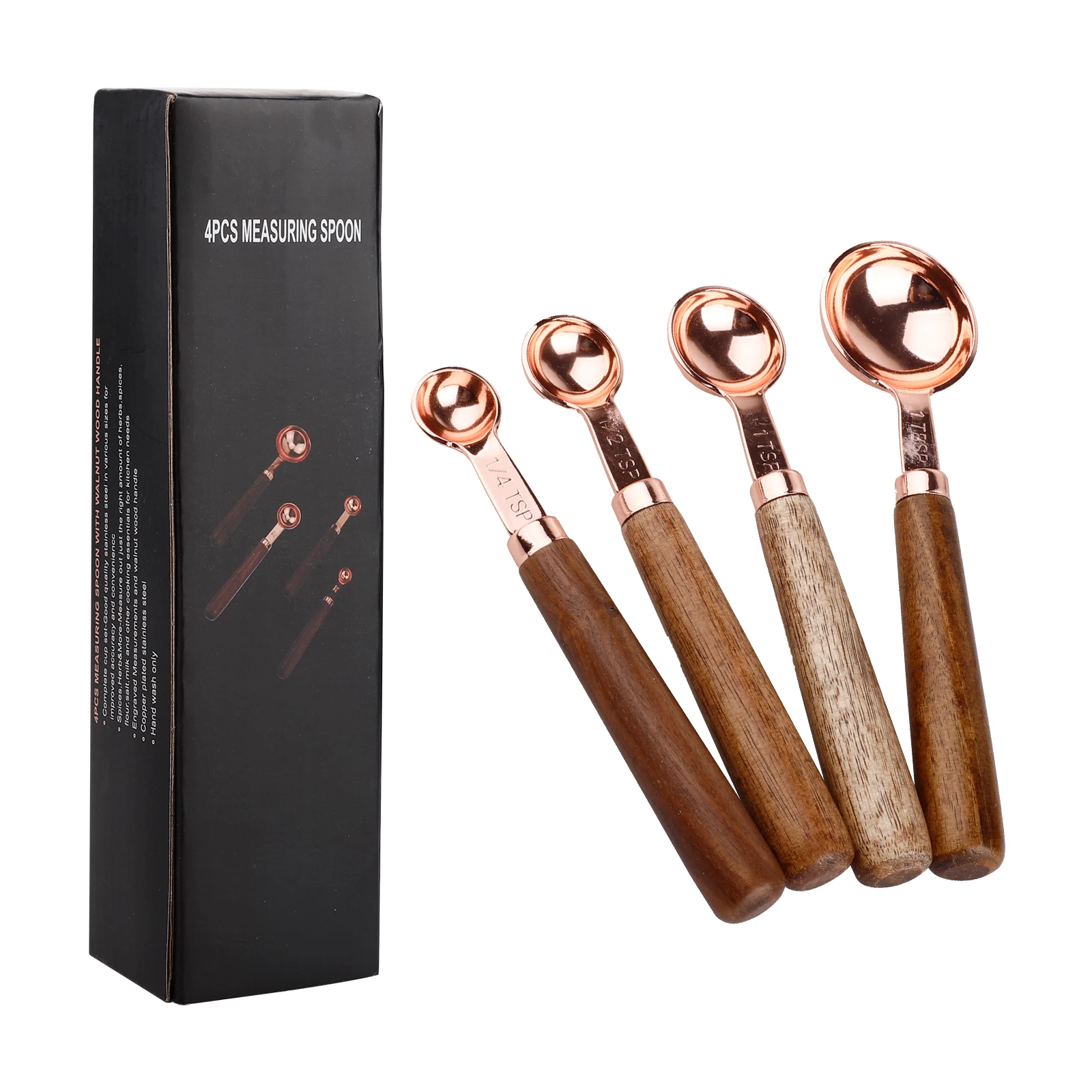 

4pcs/lot Measuring Cups Spoons Set Walnut Handle Stainless Steel Plated Copper Metal Measuring Scoop Baking Kitchen Accessories