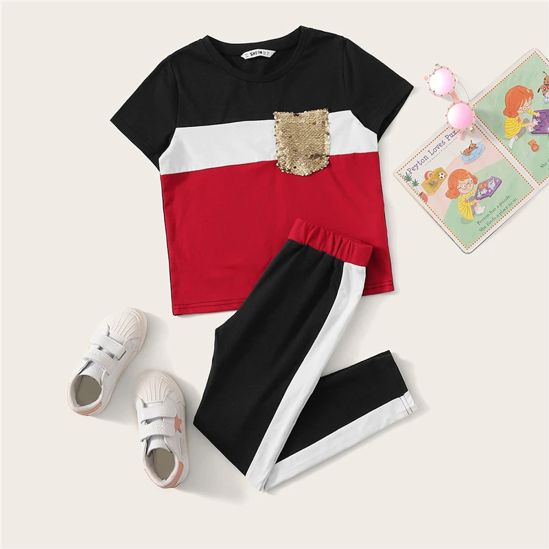 SHEIN Kiddie/укороченный топ с тропическим принтом и байкерские шорты для маленьких девочек, г., летняя одежда без рукавов для активного отдыха обтягивающие комплекты