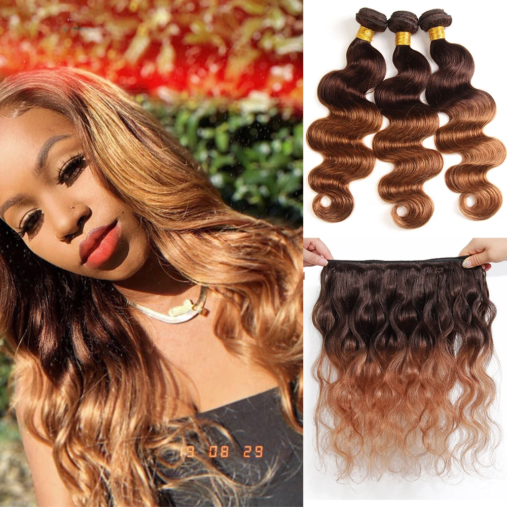 

Бразильские волосы, волнистые пряди с эффектом деграде (переход от темного к светлому), объемная волна утка 4/30 1b/30/27 блондинка натуральные ку...