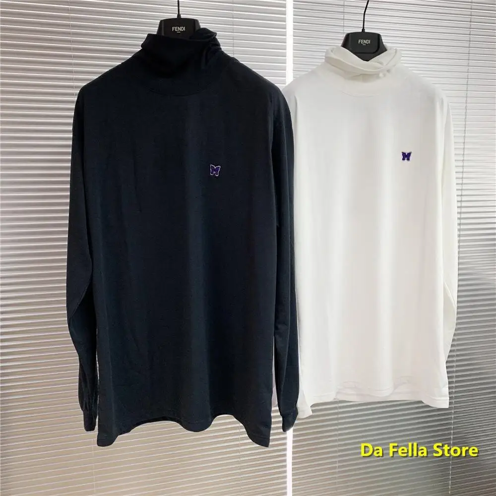 

20AW NEEDLES TEE Men Women Turtleneck Needles Long Sleeve T-shirts Blue embroidery Logo T-shirt High Quality Cotton Awge Tops