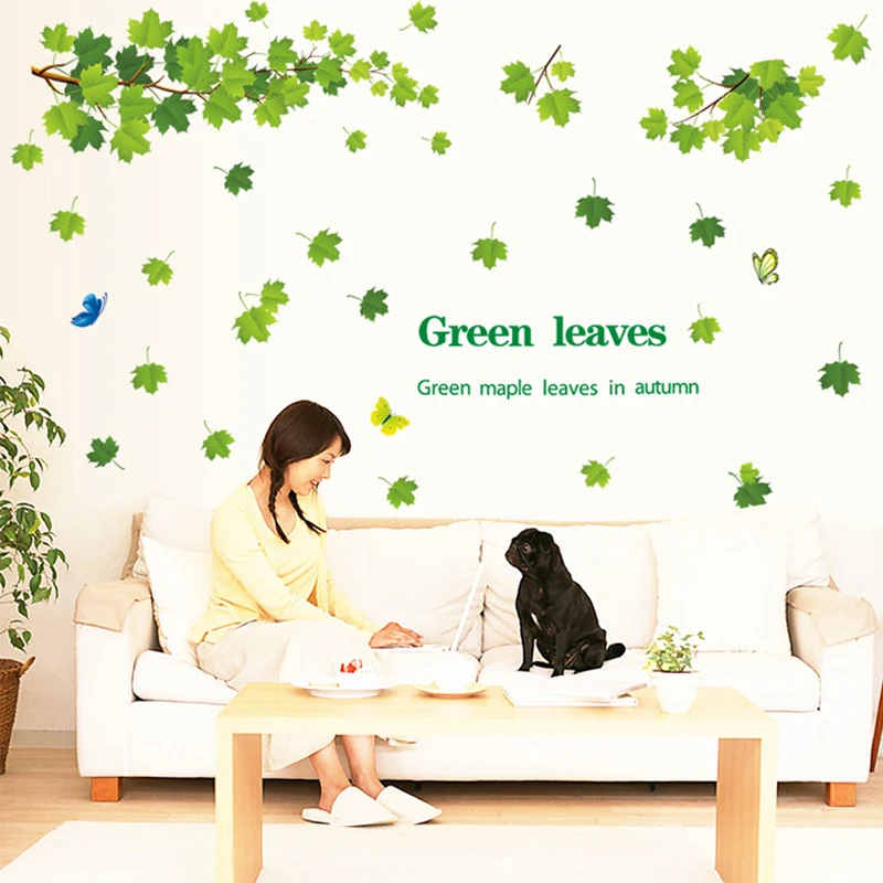 Giant Tree Green Leaves Large Branch Wall Decals Removable PVC Stickers for Living Room Bedroom Bedside Decoration Murals | Дом и сад