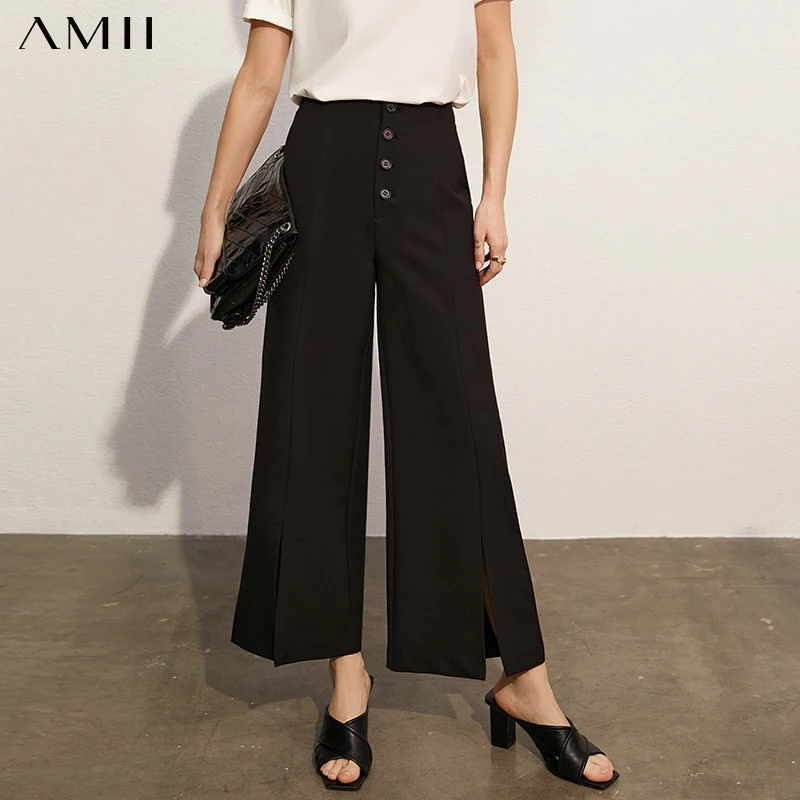 

Amii inimalism Spring New Women's pants Causal High Waist Solid Loose Offical Lady Pants For Women Buttons Fly Pants 12140044