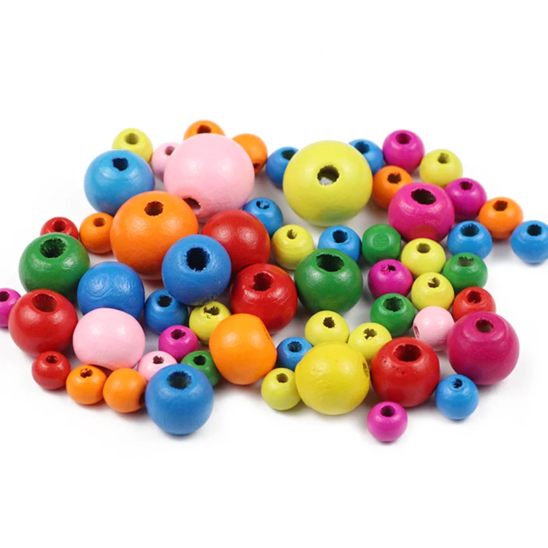 Бусины деревянные разноцветные 4/6/8 мм для изготовления украшений 6-500 шт. |