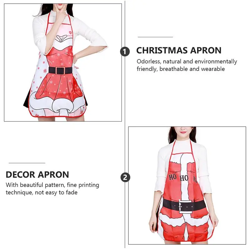 

2Pcs Christmas Aprons Christmas Pinafore Cartoon Printed Aprons Decorative Apron Party Kitchen Supplies