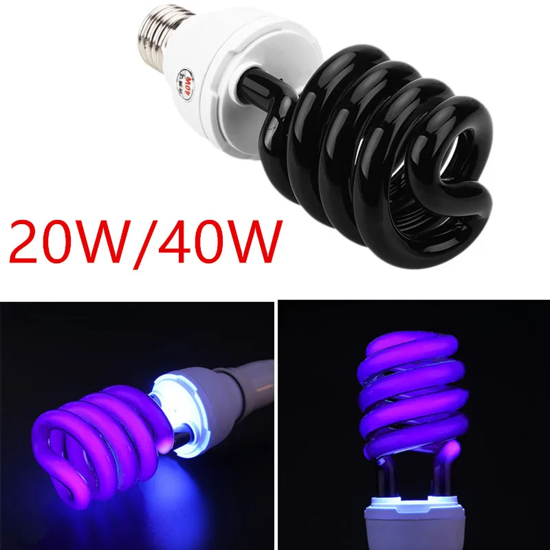 E27 Blacklight лампочка лампа 20/40 Вт УФ ультрафиолетовые люминесцентные 220В фиолетовый