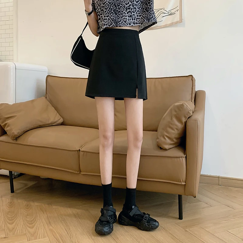 

2021 Spring Hot Sale Split Skirt Women'S Real Photo Fashion Mature Sexy High Waist Slim Black a-Line Skirt Lining