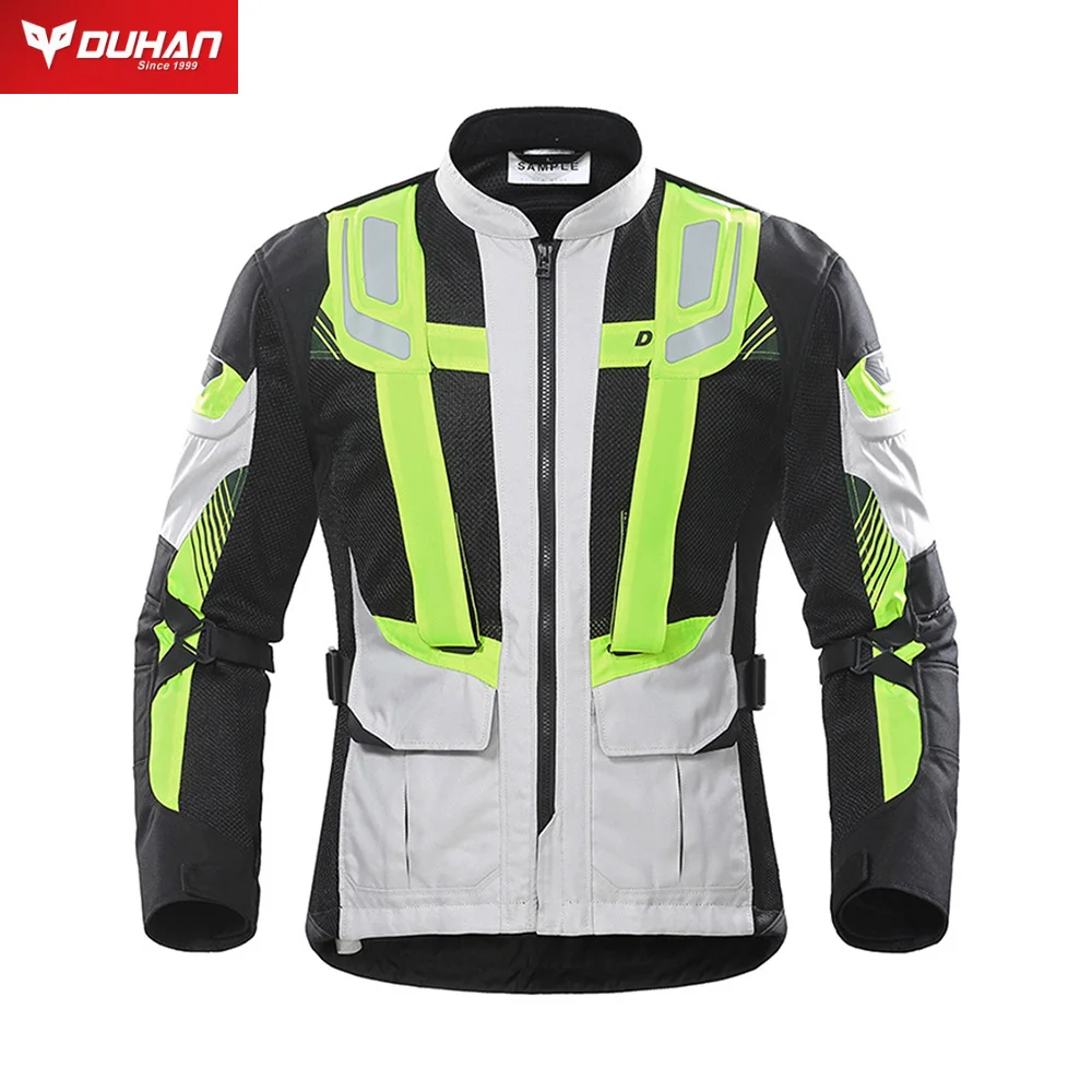 Enlarge Motorcycle Breathable Reflective Strip Jacket Moto Men Jacket Moisture Wicking Lightweight Clothing Green Mesh Fabric