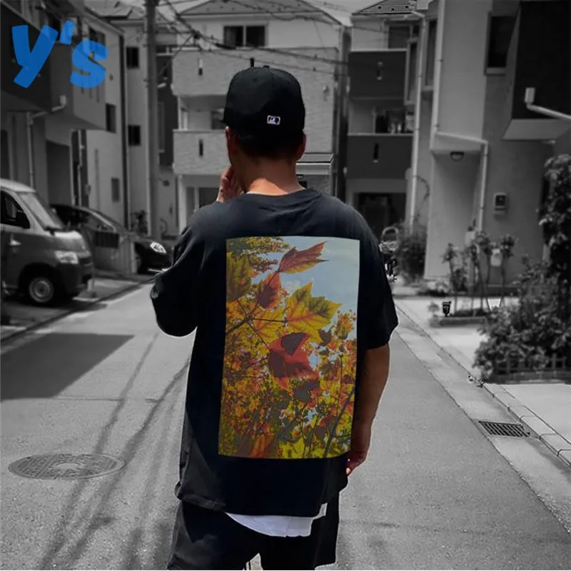 

Very Good Quality Essentials High Street Short Sleeve Tshirt Flower Maple Leaf Print Men's And Women's Loose Fit Hip Hop T-shirt
