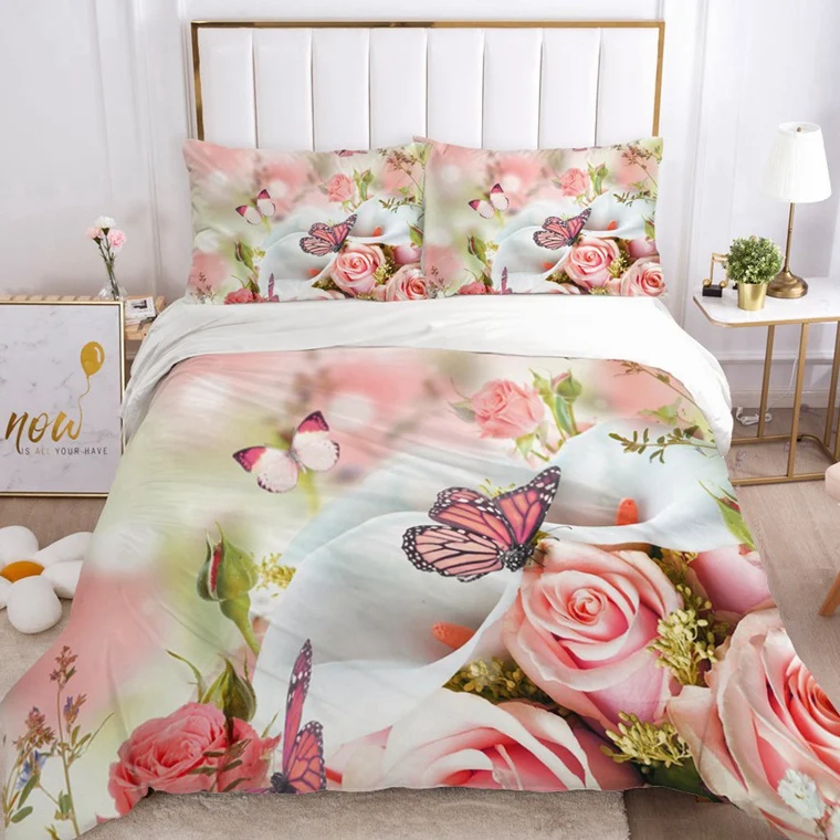 

3D Duvet Cover Set Bedding Sets Double Queen Blanket Quilt Cover Country Gray rose Bedclothes Bed Linings EUR UK 2-3pcs/set