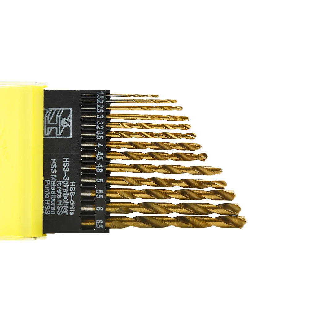 

Round Shank Drill Bits HSS Coated Titanium 1.5-6.5mm Tool Kit 13pcs Set