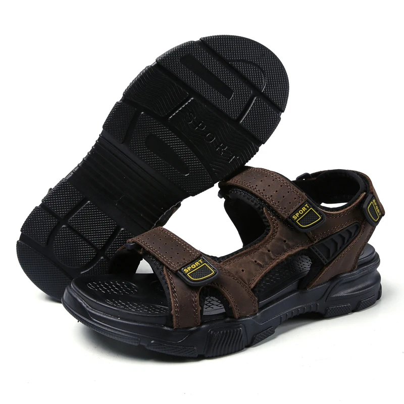 Сандалии мужские летние из натуральной кожи модная Уличная обувь плоская