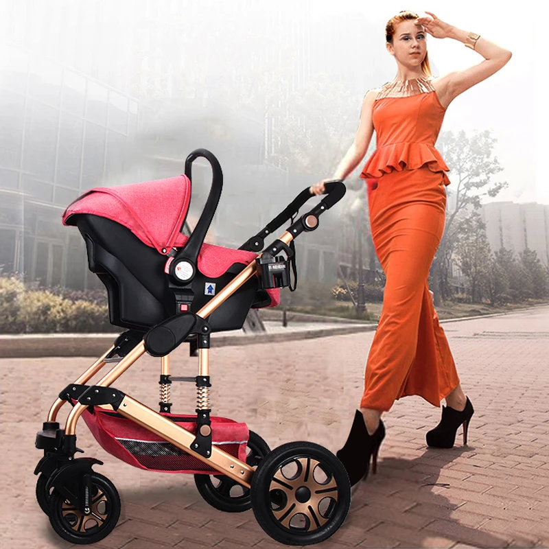 Роскошная детская коляска 3 в 1 2021 портативная двухсторонняя с высоким ландшафтом