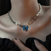 new freshwater pearl butterfly stitching titanium steel necklace female simple personality temperament versatile clavicle chain
