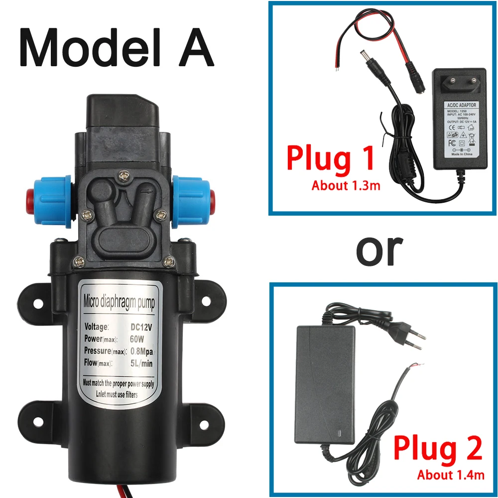 A and adaptor 60 Вт микро электрический мембранный Водяной насос 12 В DC Автоматический переключатель 5л/мин высокое давление Автомойка спрей вакуумный насос 0.8мпа 5л/мин - Напряжение: A and adaptor