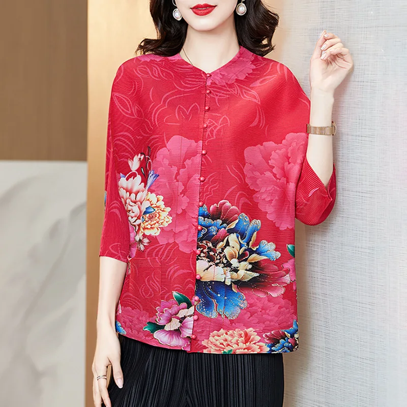 

Pleated Loose Size Top Women's 2021 Spring New Style Temperament Age Reducing Lady Women's T-shirt
